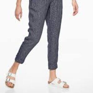 Athleta Bali Linen Jogger Pants Navy Blue Stripe Size 8 | Lightweight Drawstring
